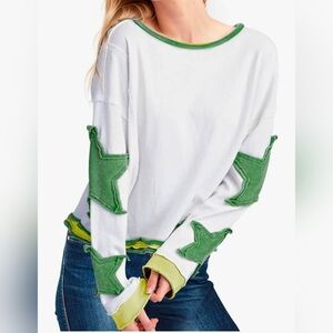 White and Green Star Long Sleeve Shirt - Womens Size Medium